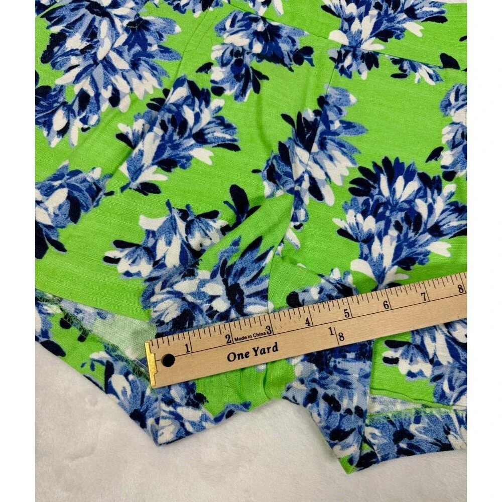J.Crew Womens Shorts Sz 6 Linen Blend Green Blue Floral Print Pleated Front